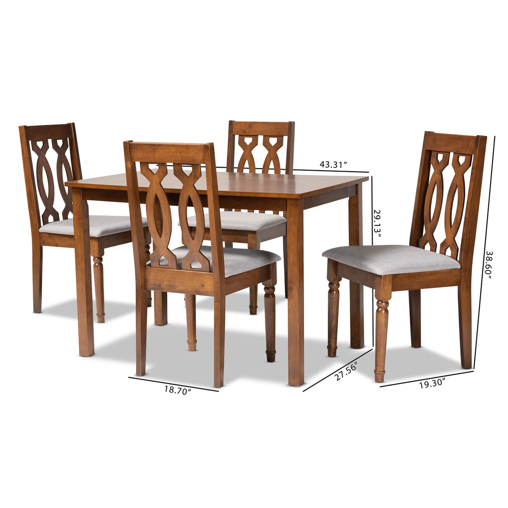 Grey Fabric Upholstered 5-Piece Wood Dining Set X103