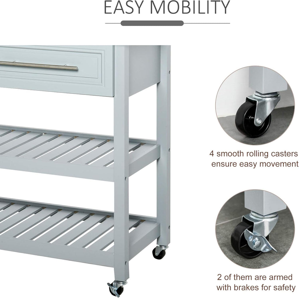 Grey Stainless Steel Top Rolling Utility Cart with Drawers and Shelves T55138