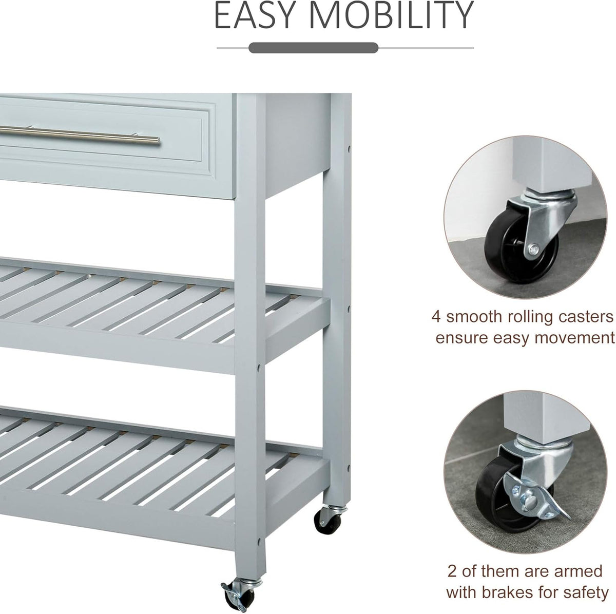 Grey Stainless Steel Top Rolling Utility Cart with Drawers and Shelves T55138