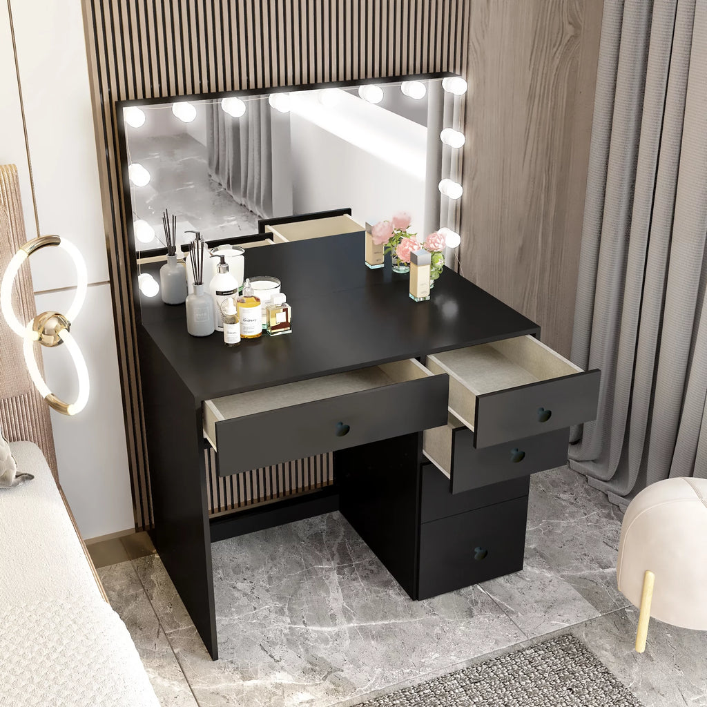 Black Makeup Vanity Table with 5 Drawers C7646