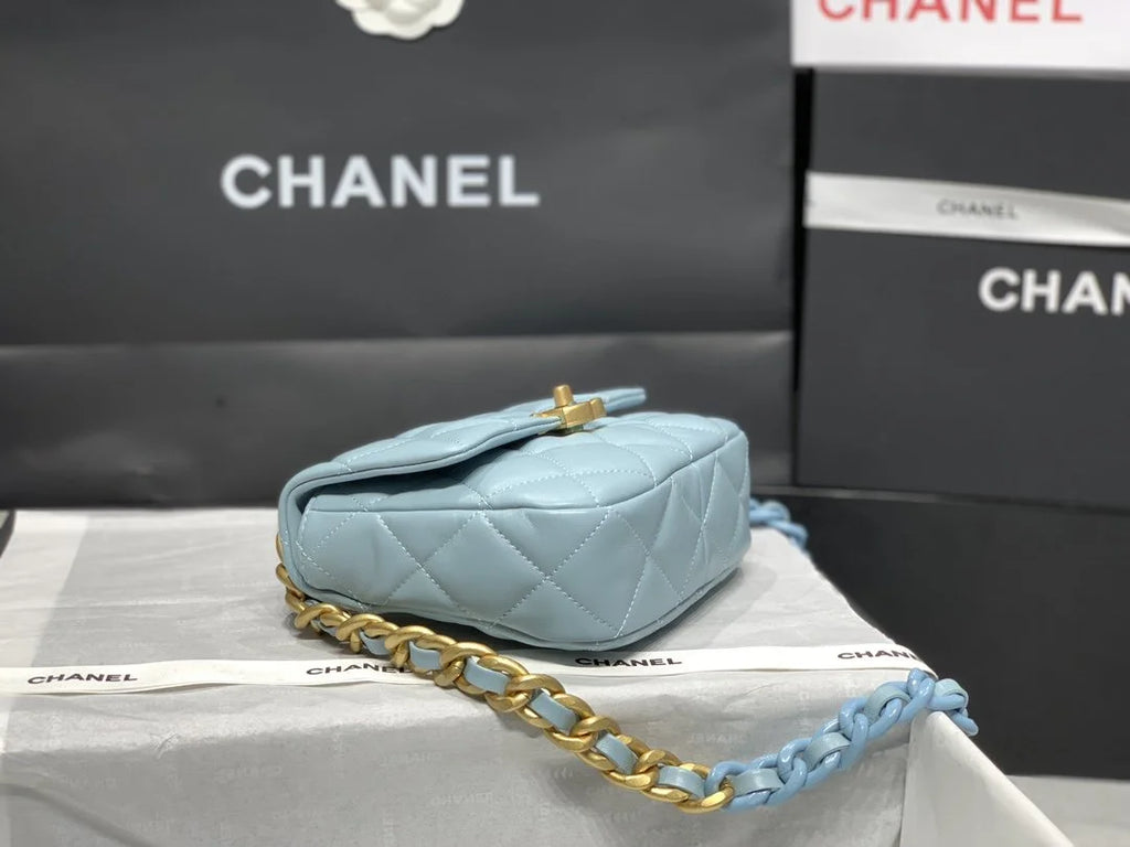 Mini Flap Bag Gold-Tone Metal Blue Bag L921
