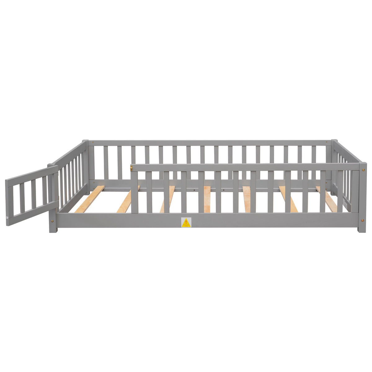 Twin Size Solid Wood Floor Platform Bed with Fence and Door X134