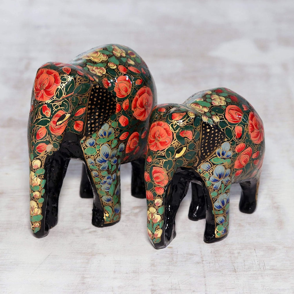 Multicolor Papier Mache and Wood Elephant Sculpture (Pair) Q10775