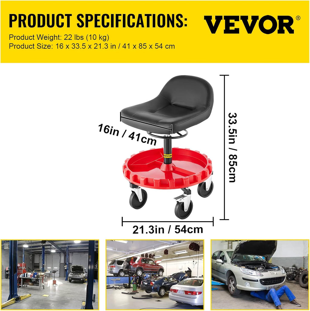Pneumatic Stool, 400 LBS, 22” to 26” Adjustable Height, Round Shop Stool with Parts Tray R67758