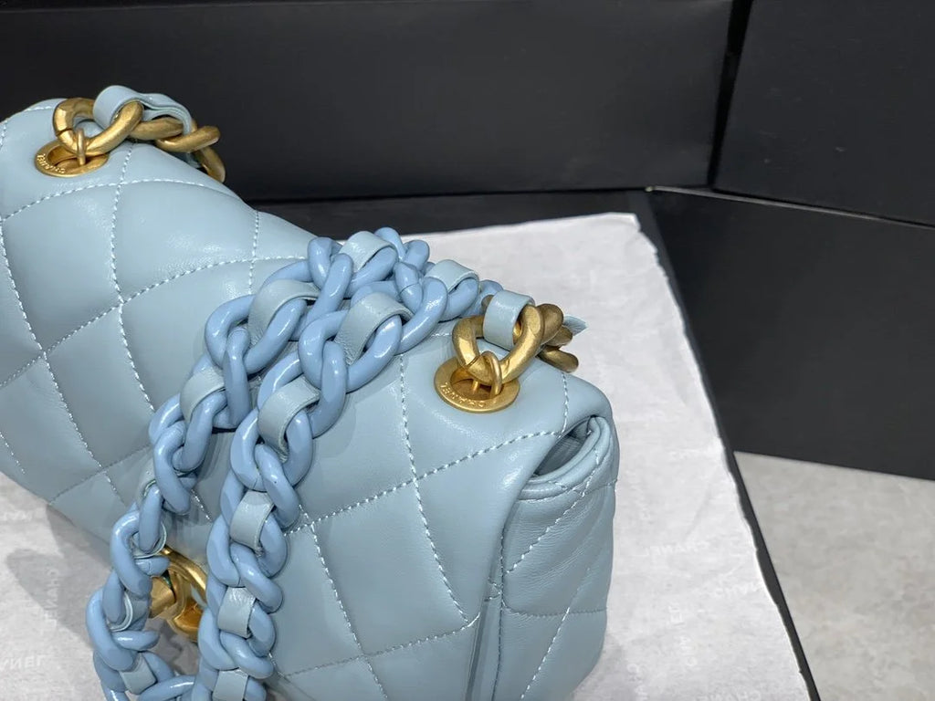 Mini Flap Bag Gold-Tone Metal Blue Bag L921