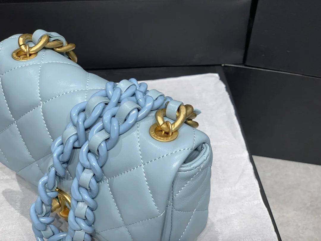 Mini Flap Bag Gold-Tone Metal Blue Bag L921