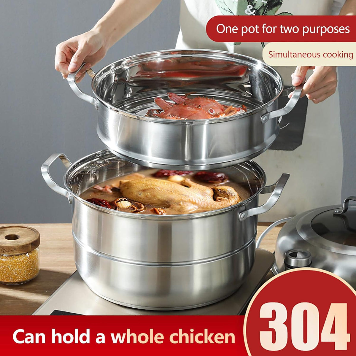 12.8in 5 Tier Stainless Steel Steamer Pot Y77694