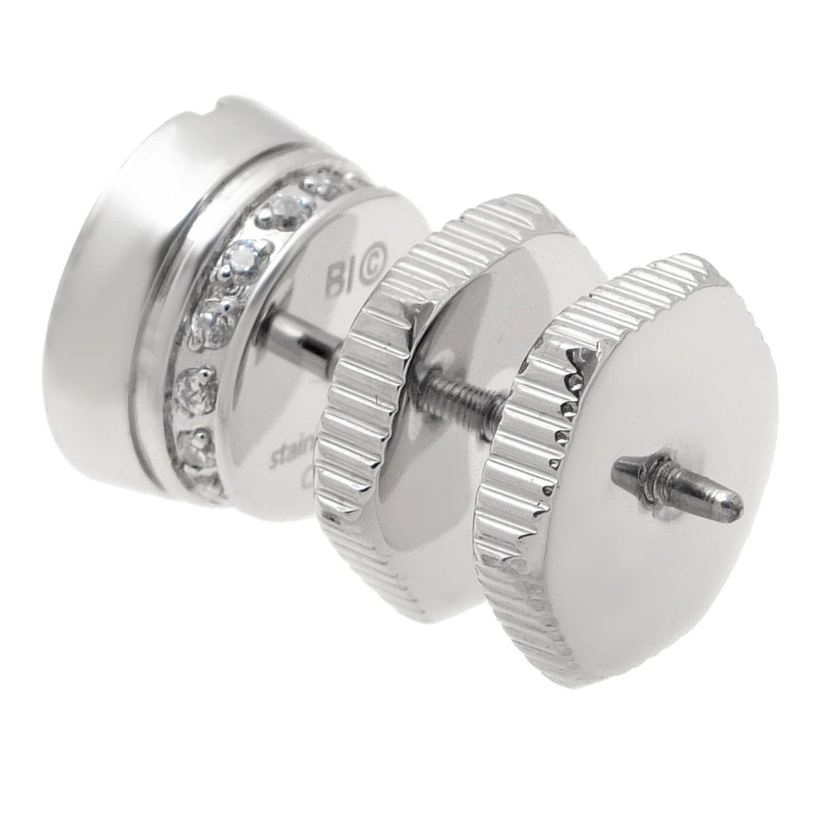 Stainless Steel Round Earring Black CZ Q3643