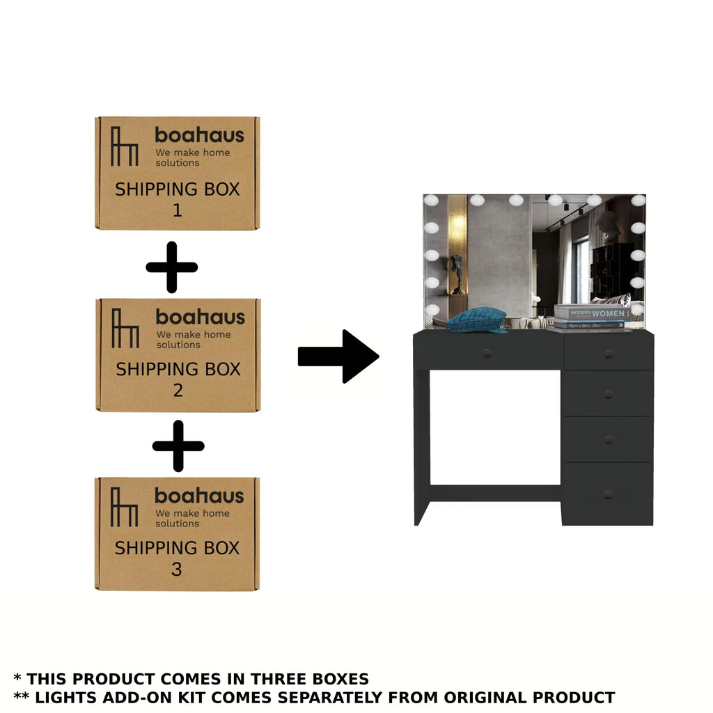 Black Makeup Vanity Table with 5 Drawers C7646