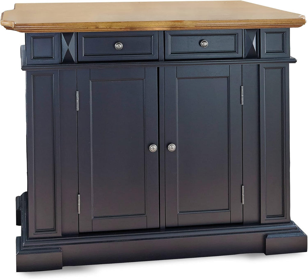 Black and Oak Kitchen Island with Wood Top and Drop Leaf Breakfast Bar S401404