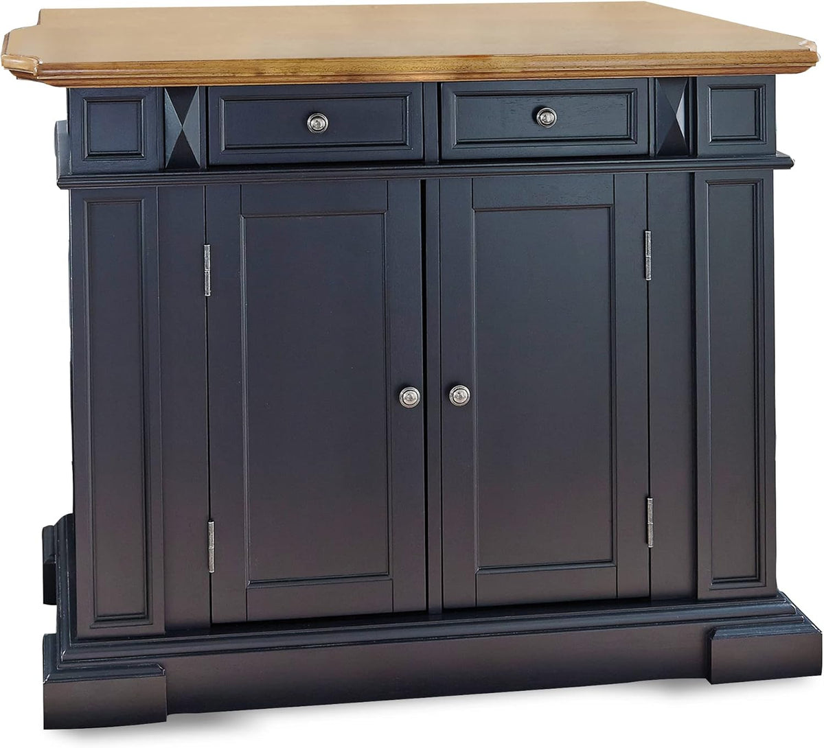 Black and Oak Kitchen Island with Wood Top and Drop Leaf Breakfast Bar S401404