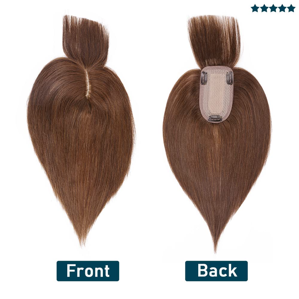 100% Real Human Hair Toppers with Bangs Silk Base 150% Density Clip in Topper 2.7”x5.1” Hair Pieces X66641