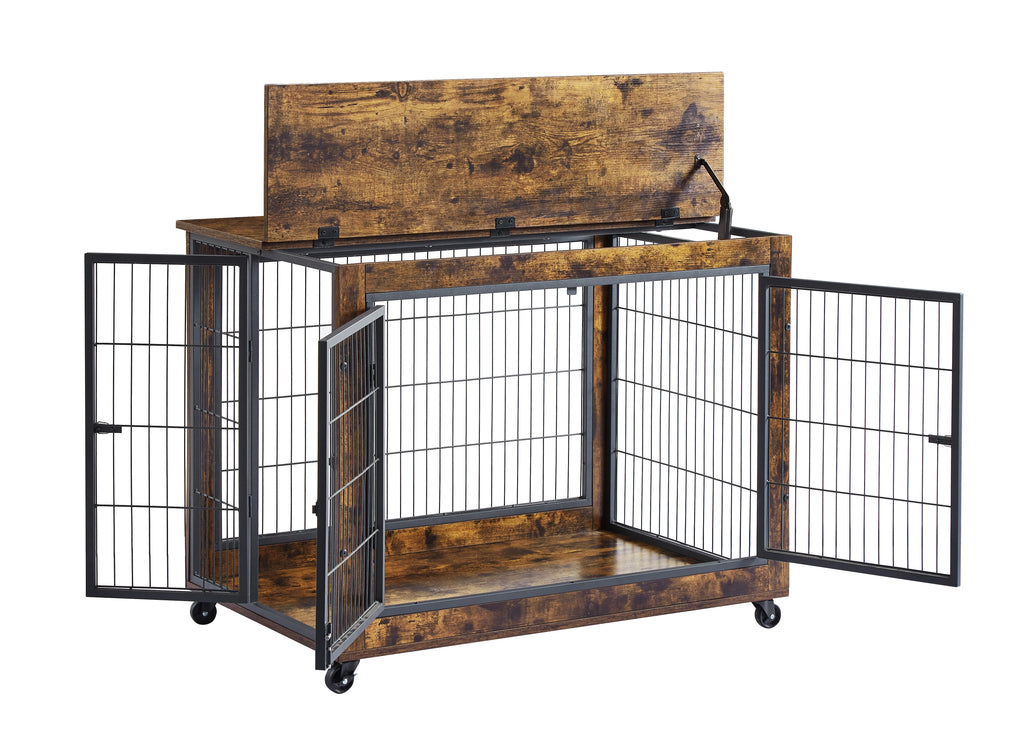 Wooden Dog Crate with Double Doors and Lift Top B13092