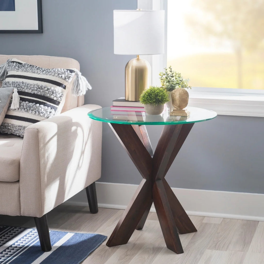 White Painted Glass Top Side Table Y2376