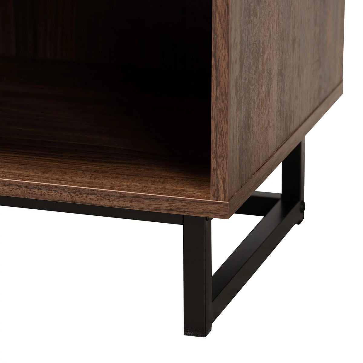 Walnut Brown Wood and Black Metal 1-Drawer End Table L27993