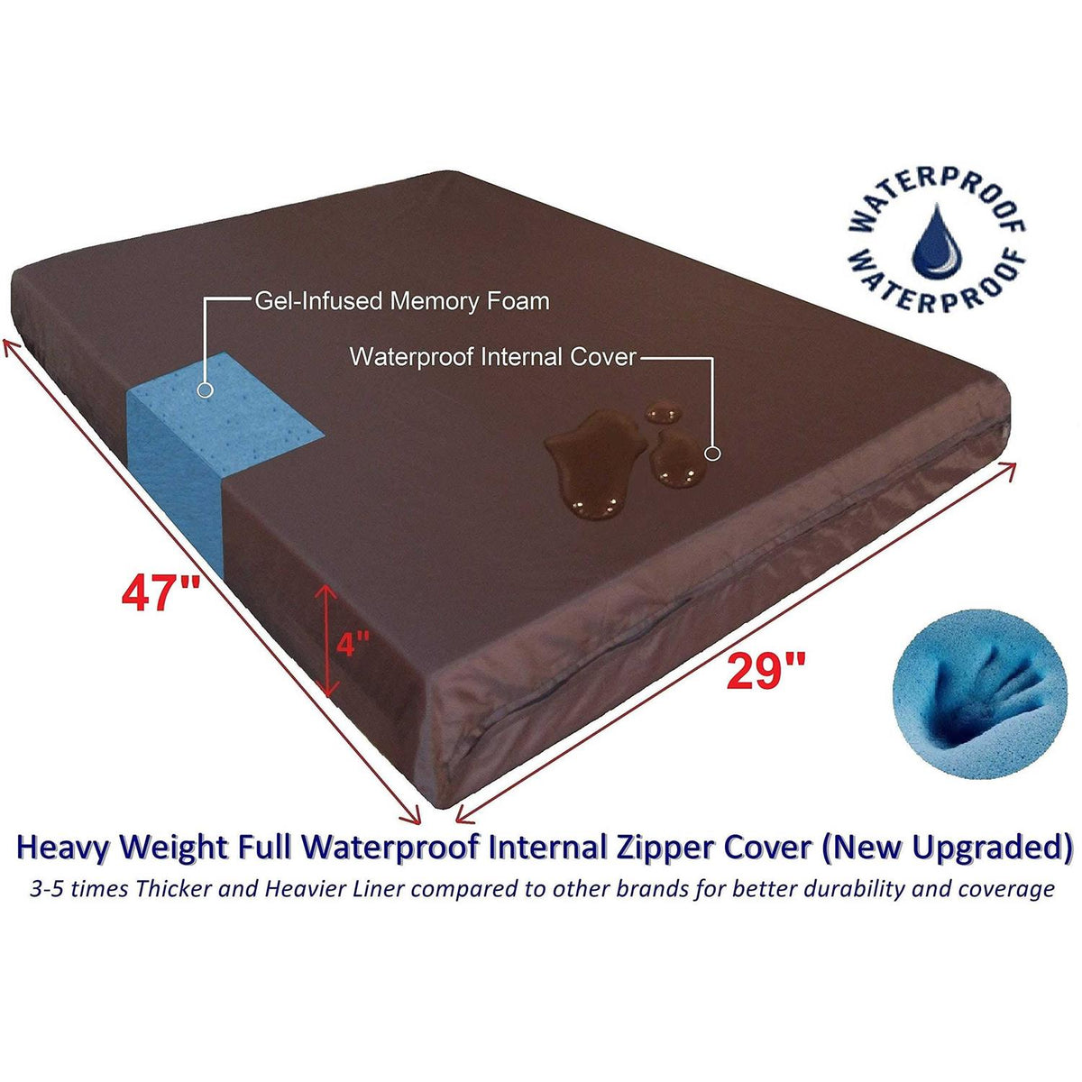 Orthopedic Gel Memory Foam Dog Bed Large with Waterproof Liner Cover U862