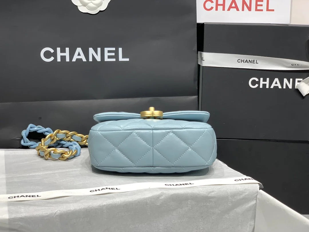 Mini Flap Bag Gold-Tone Metal Blue Bag L921