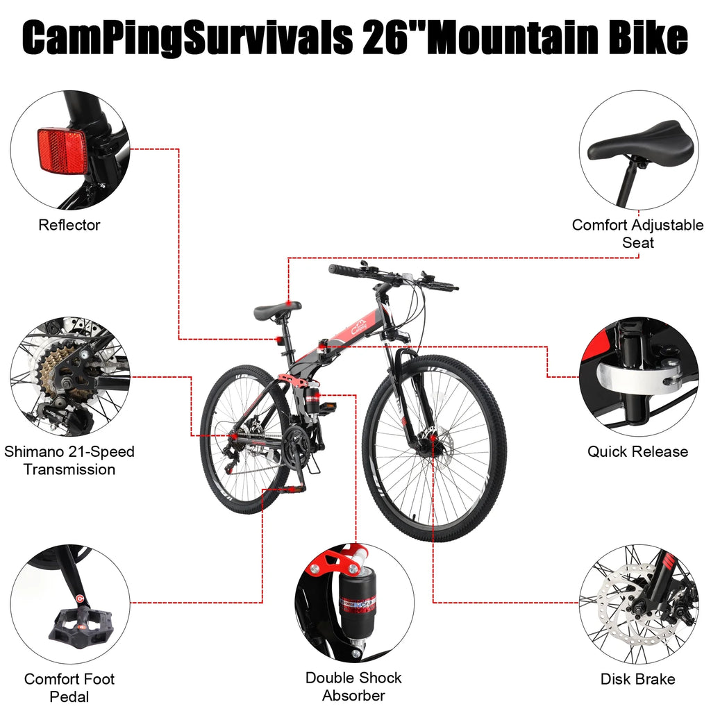 Folding 21 Speed 26 Wheel Steel Frame Mountain Bike B427