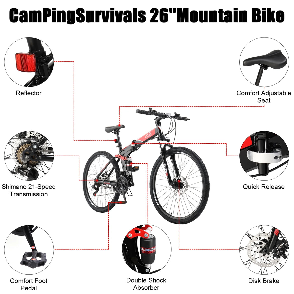 Folding 21 Speed 26 Wheel Steel Frame Mountain Bike B427