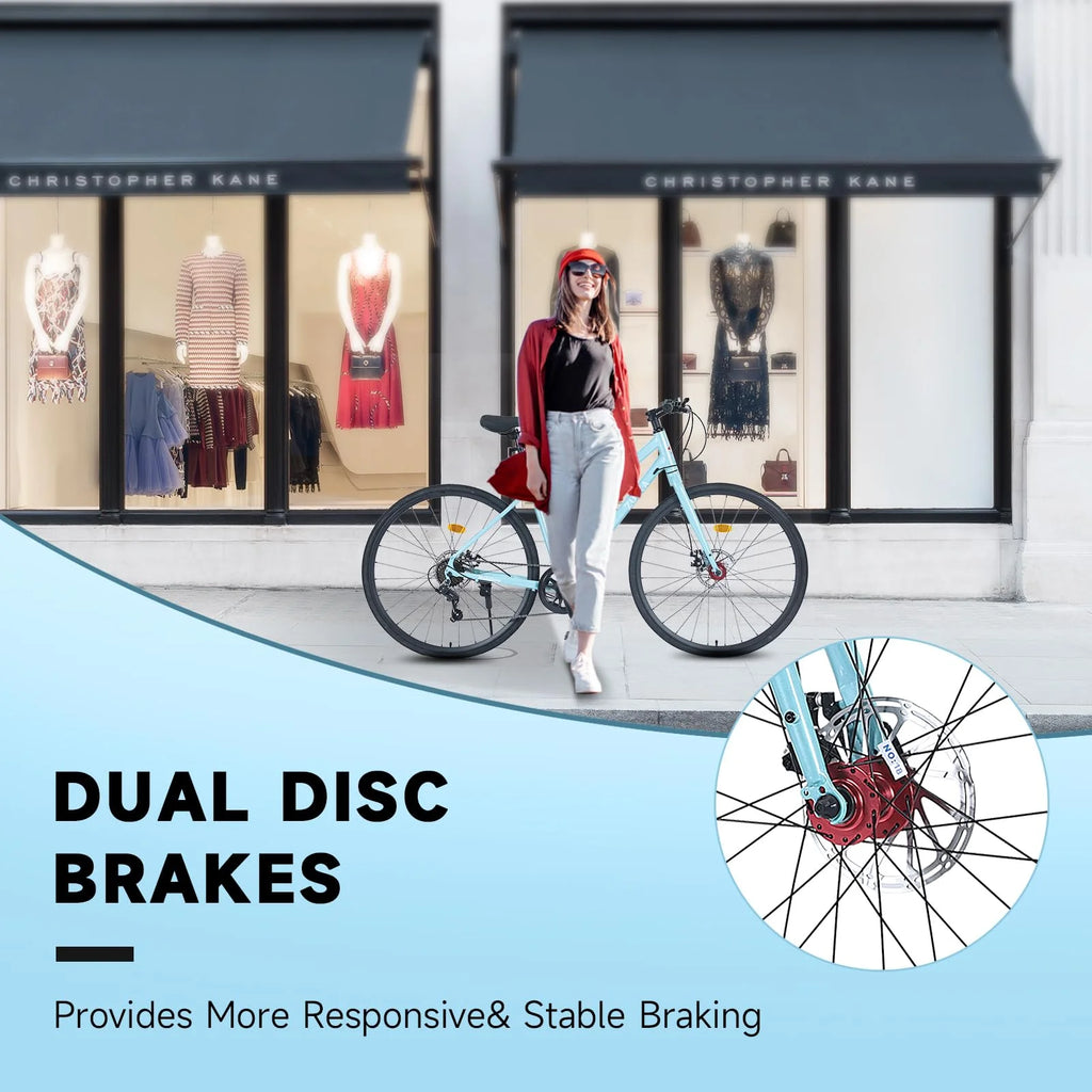 8 Speed Flat Bar Dual Disc Brake Road Bike O403274
