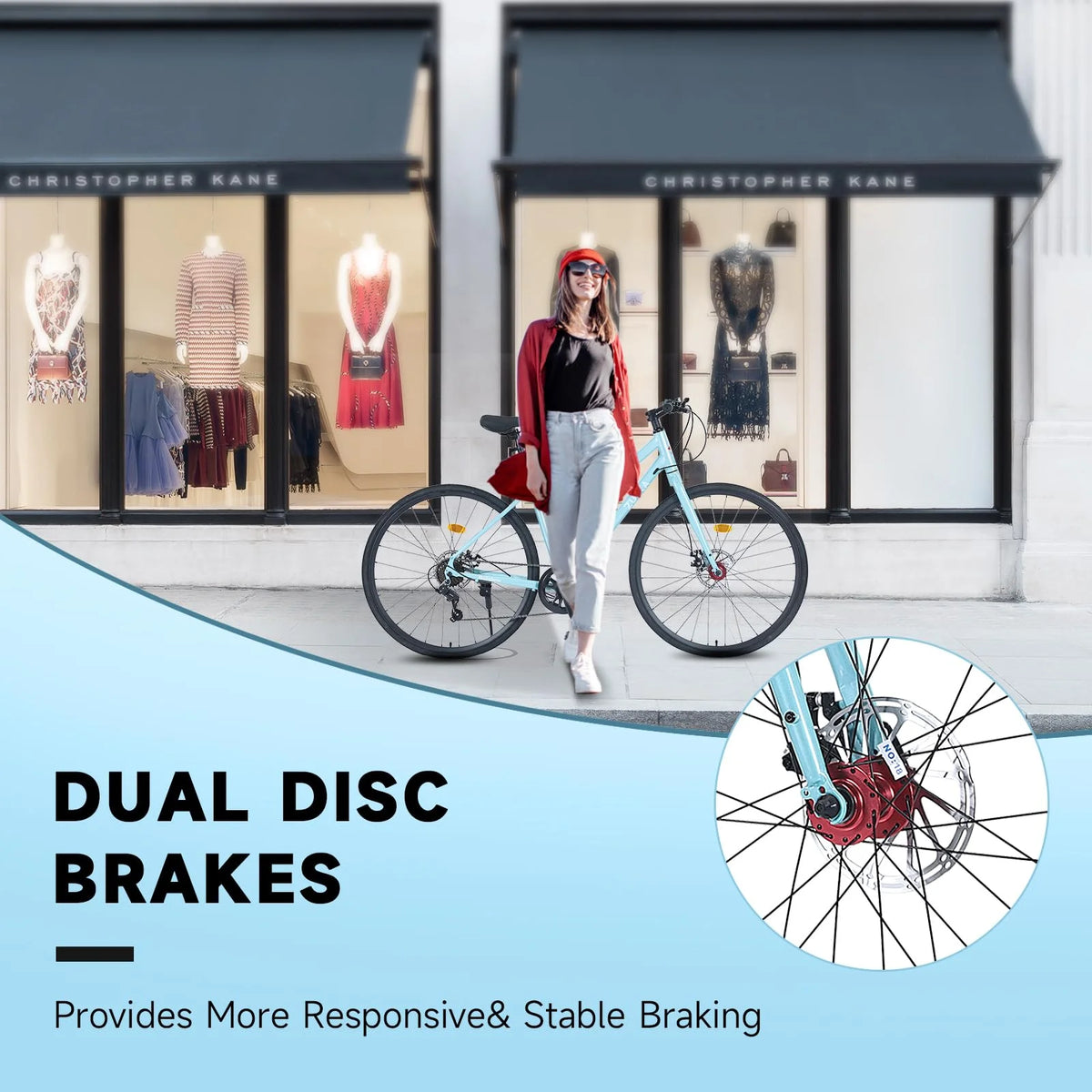 8 Speed Flat Bar Dual Disc Brake Road Bike O403274