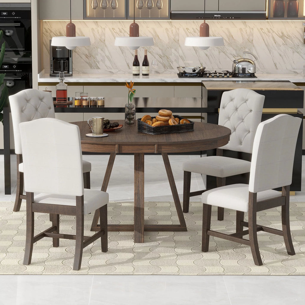 5-Piece Round Dining Set with 4 Upholstered Chairs N84952