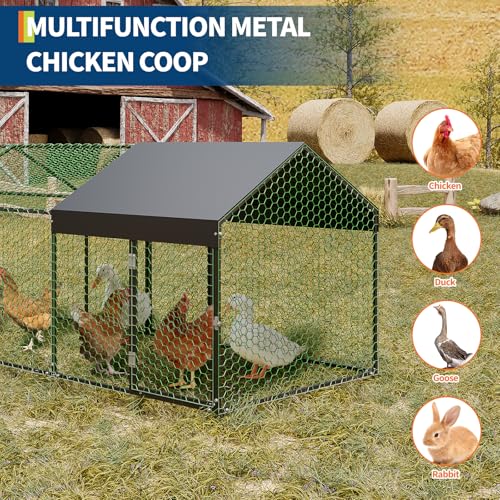 Metal Chicken Coop with Waterproof Cover, 120" x40" x40" Large Chicken Run with 3 Doors, Silver Z41843