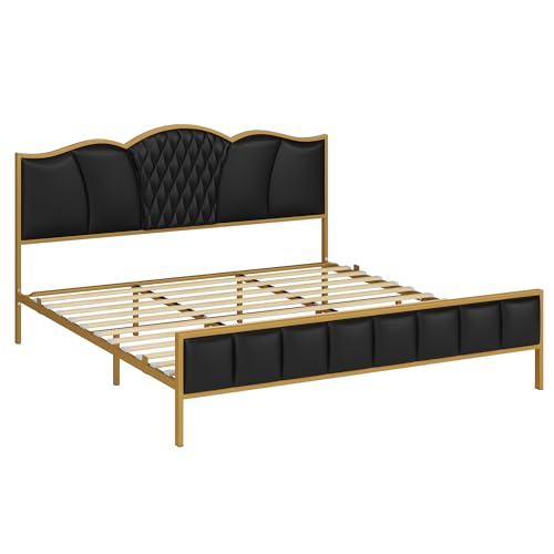 King Faux Leather Platform Bed Frame with Headboard C263