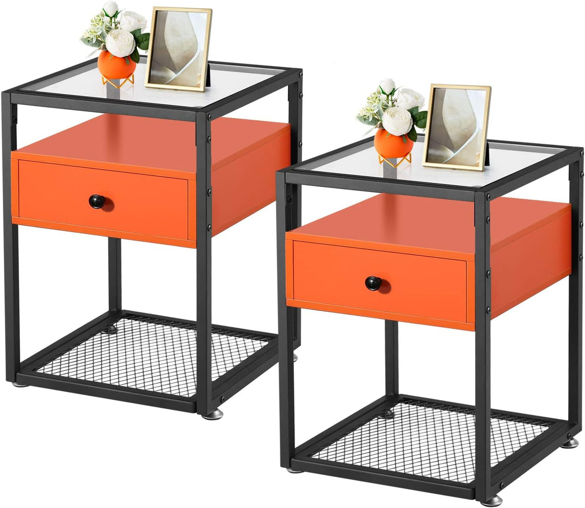 Rustic Brown Nightstand Set of 2 with Drawer U232614