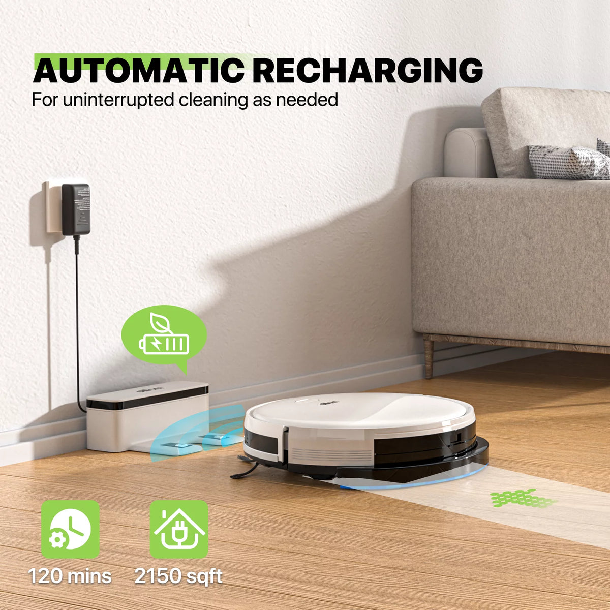 2 in 1 Robot Vacuum and Mop Combo, 2800pa White K8115