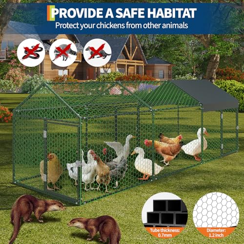 Metal Chicken Coop with Waterproof Cover, 120" x40" x40" Large Chicken Run with 3 Doors, Silver Z41843