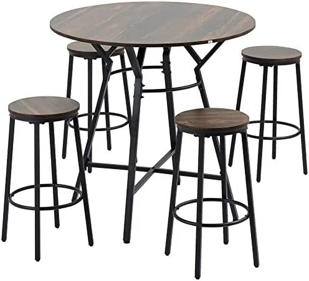 5-Piece Bar Table and Chairs Set Black Brown X535725