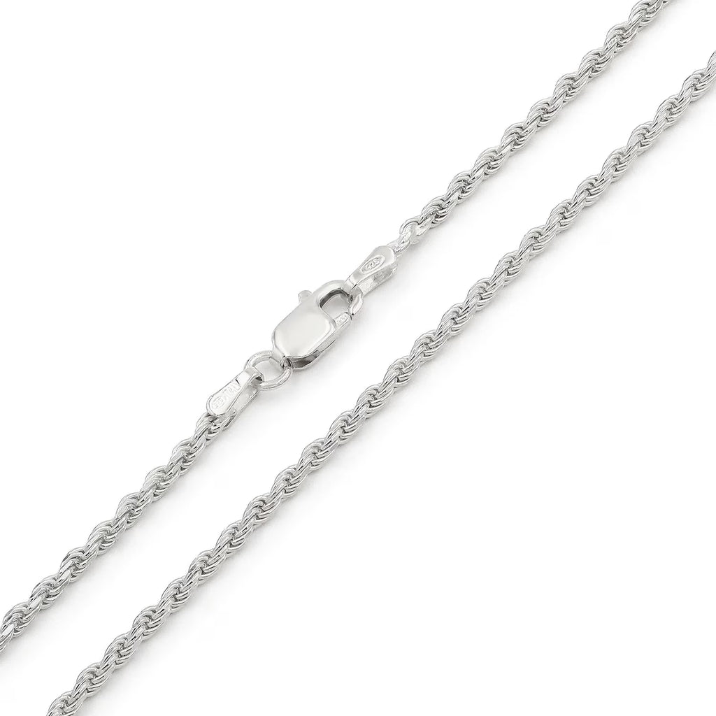 925 Italian Sterling Silver 2mm Solid Rope Diamond Cut Chain Necklace B9088