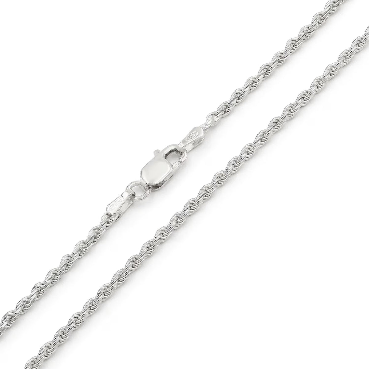 925 Italian Sterling Silver 2mm Solid Rope Diamond Cut Chain Necklace B9088