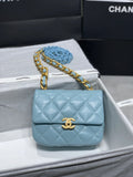 Mini Flap Bag Gold-Tone Metal Blue Bag L921