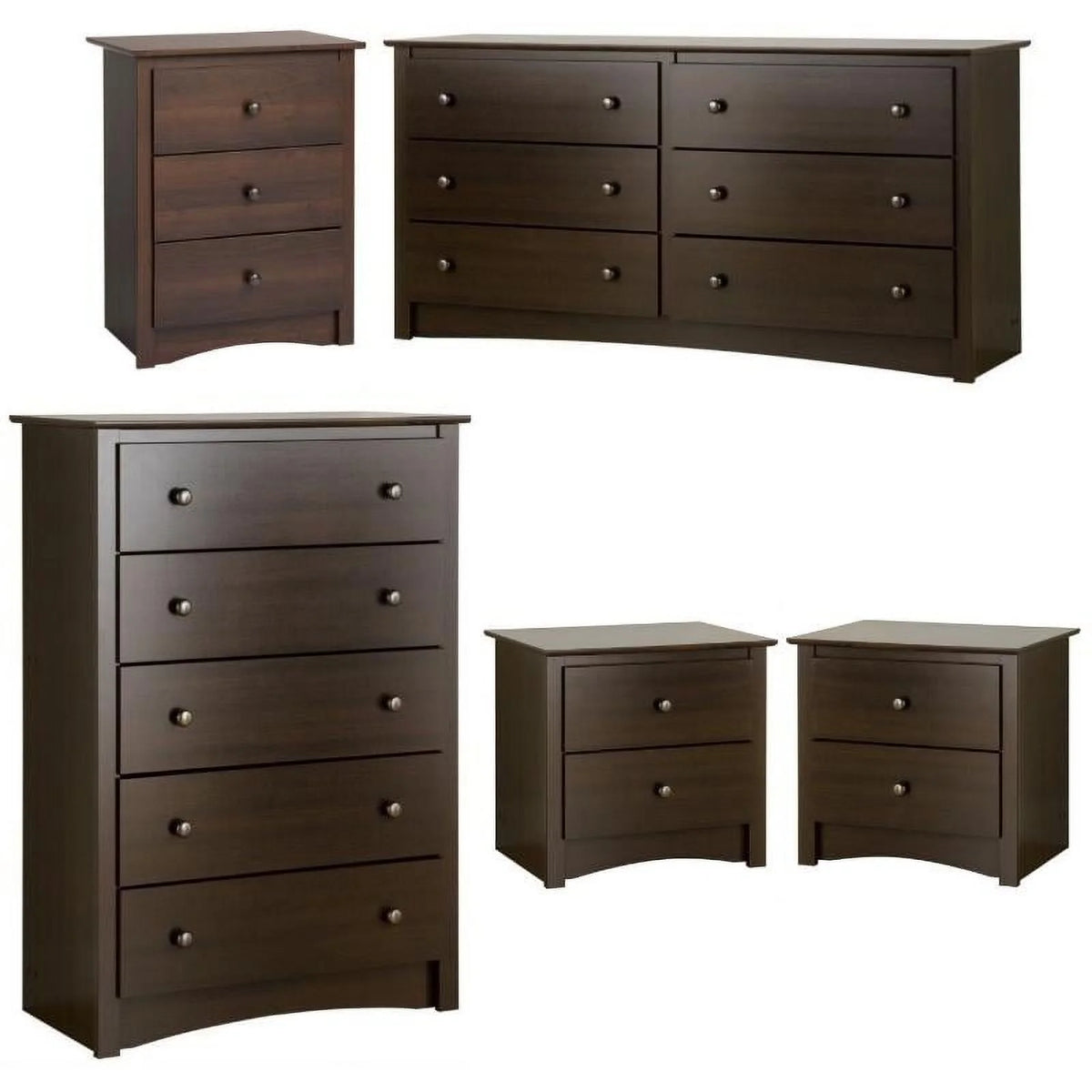 5-Piece Set with 2 Night Tables Chest Dresser and Tall Nightstand S8740