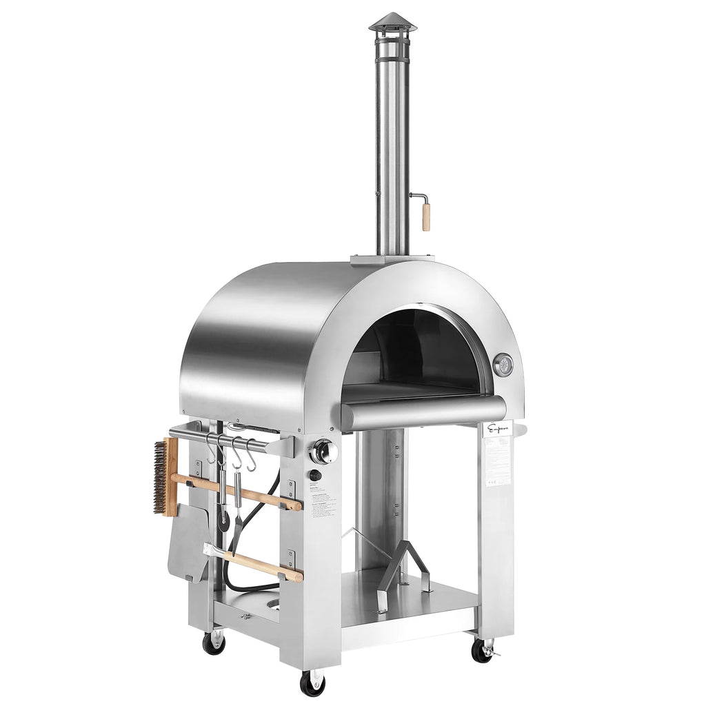 Wood or Gas Burning Outdoor Pizza Oven with Accessories in Stainless Steel I939