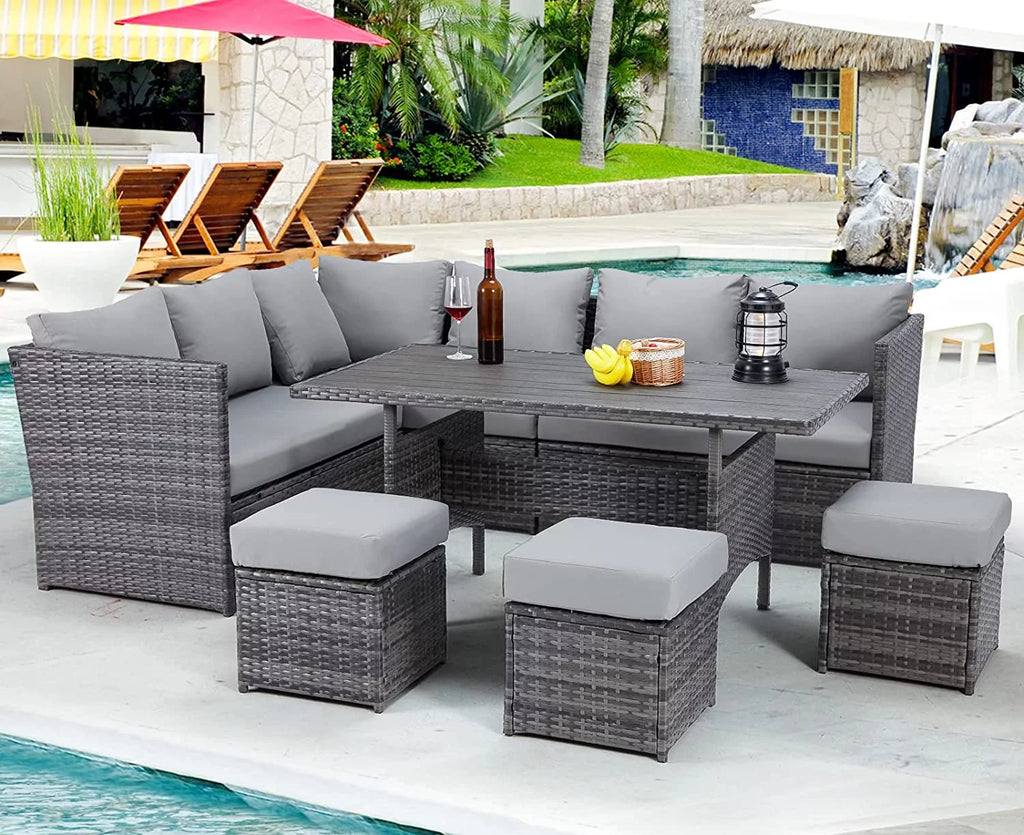 7 Piece Outdoor Sectional Sofa Rattan Wicker Dining Furniture O68575