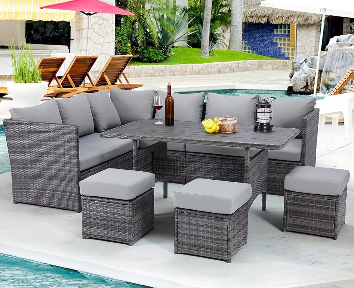7 Piece Outdoor Sectional Sofa Rattan Wicker Dining Furniture O68575