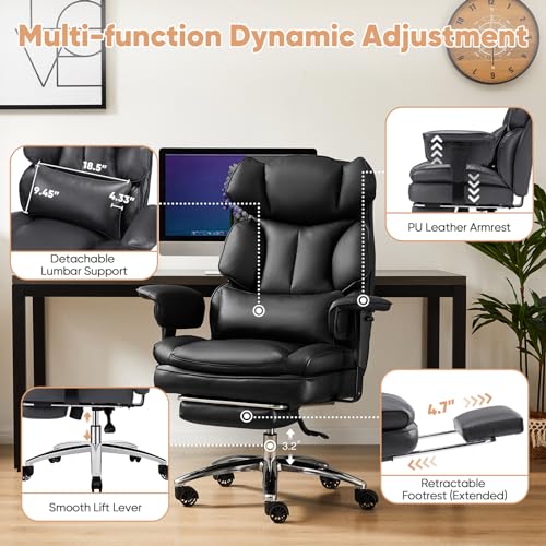 Black PU Leather High Back Desk Chair with Footrest I728174