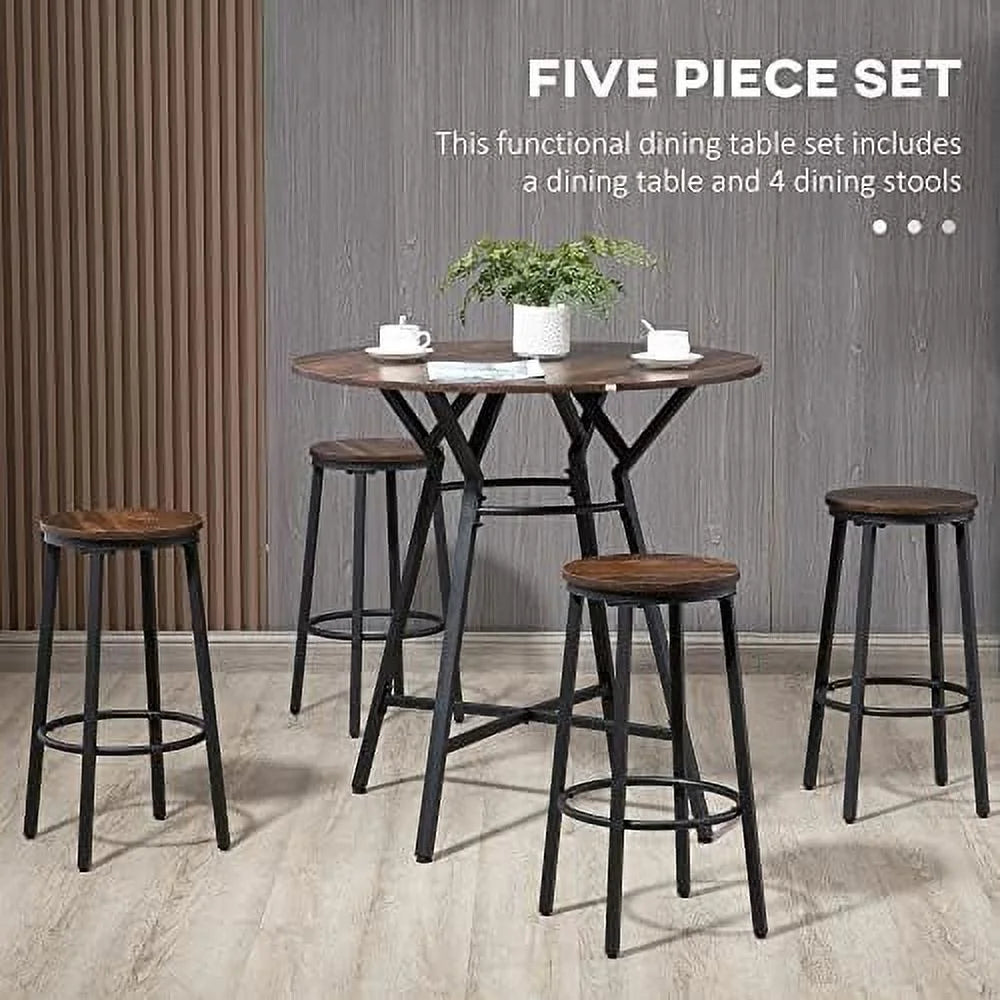 5-Piece Bar Table and Chairs Set Black Brown X535725