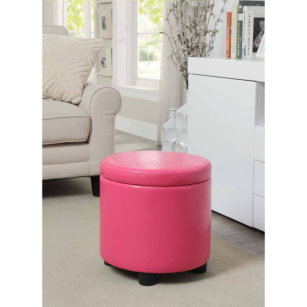 Pink Round Accent Storage Ottoman V577960