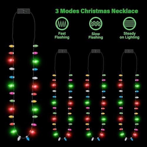 Light up Christmas Necklace 4pcs Colorful Glow 3D 3 Modes B827794