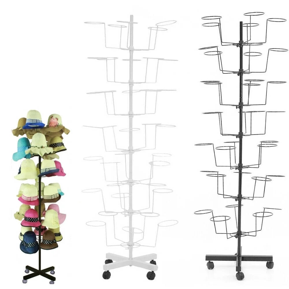 7 Tier Rotating Hat Rack Stand with 35 Hooks White G3489