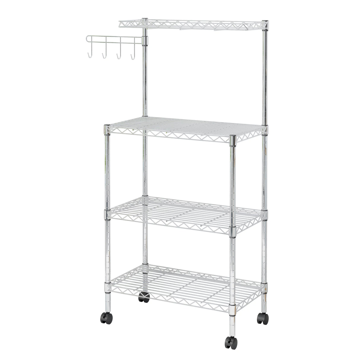 4-Tier Chrome Kitchen Storage Rack with Hanging Hooks U6796