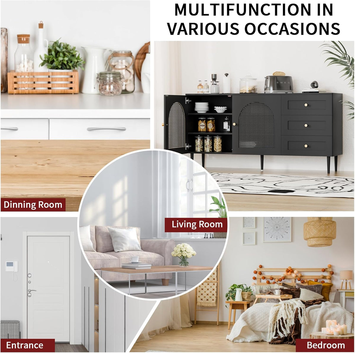Black Sideboard Buffet Cabinet with 3 Drawers U184