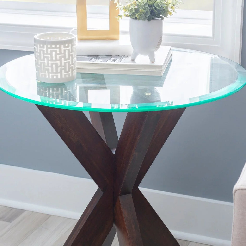 White Painted Glass Top Side Table Y2376