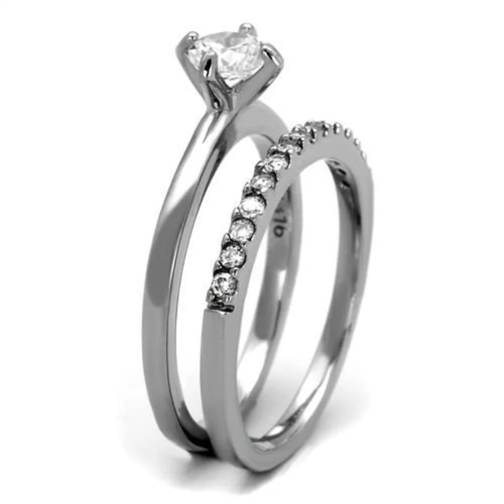 2-Piece Stainless Steel Wedding Ring Set with Round Cubic Zirconia Q32990