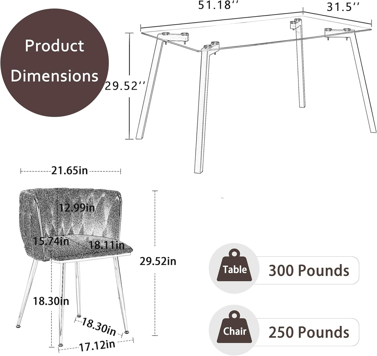 7 PCS Clear Glass Dining Table Set with Beige Woven Chairs Q28275