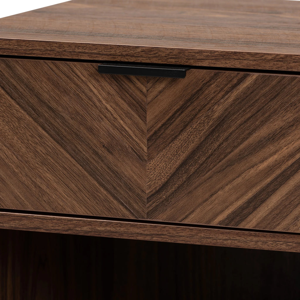 Walnut Brown Wood and Black Metal 1-Drawer End Table L27993